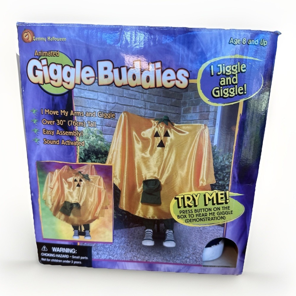 Vintage 2002 Gemmy Giggle Buddies Halloween Ghost Orange Giggles 30" Moves Sound